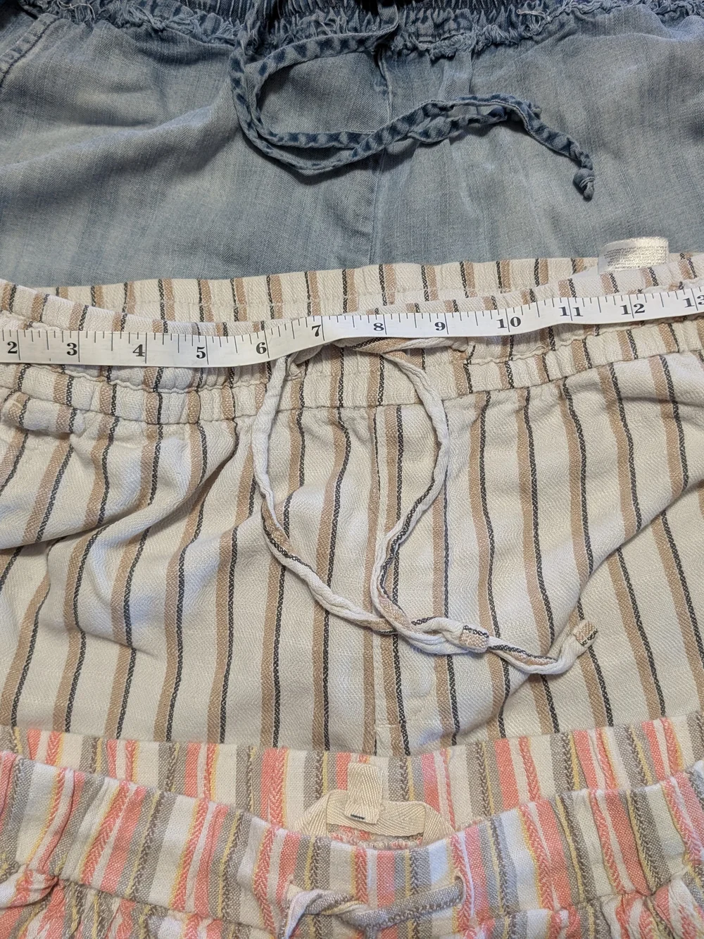(E15) Casual Light Blue Denim and Striped Lounge Short Set